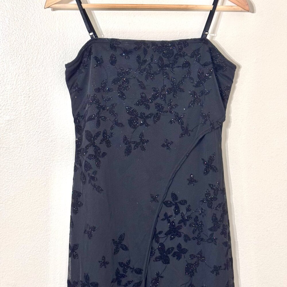 Vtg Y2K Velvet Burnout Floral Dress SzM Sparkle Sheer Stretch Whimsigoth Witchy - Picture 3 of 16